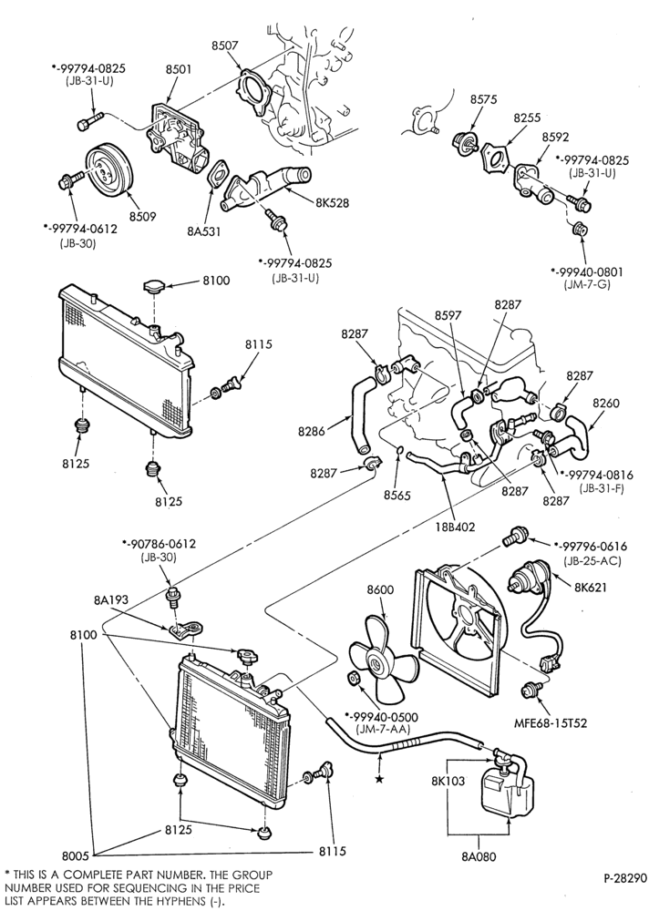 Схема Радиатор, GRILL AND COOLING-Cooling system - 4 cyl. 1.3L