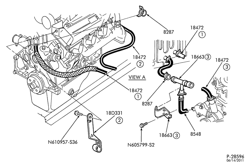 Схема Отопители — Шланги отопителя — основной - 6 cyl. 3.0L - without aux. heater — TW