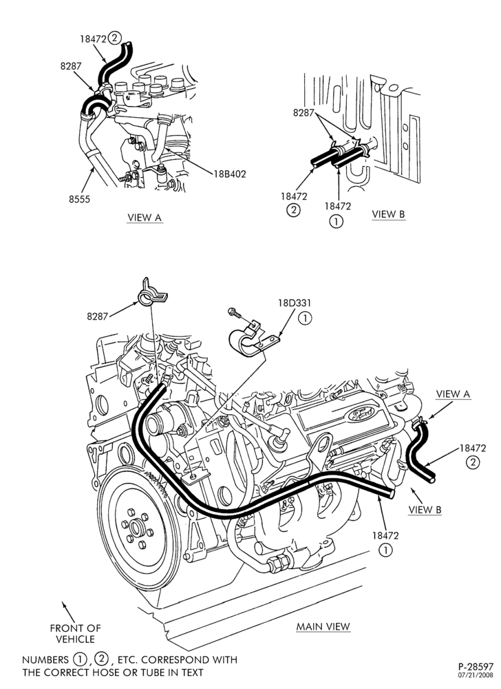 Схема Отопители — Шланги отопителя — основной - 6 cyl. 3.8L - without aux. heater — TW