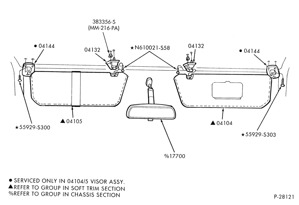 Схема Консоль, DASH, WINDSHIELD-Rear view mirror & sun visor - non-illuminated-U150