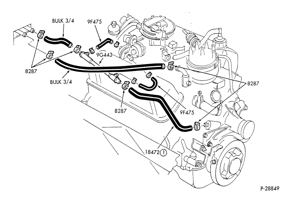Схема HEATER HOSES & TUBES-8 cyl. - 5.0L & 5.8L-A,MA,D