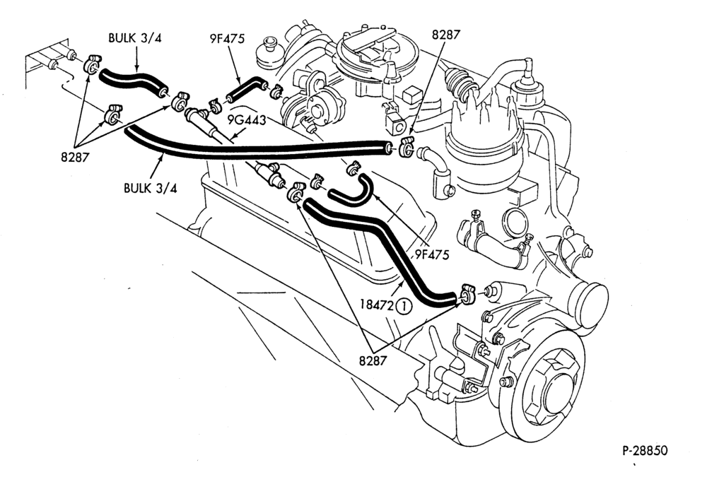 Схема HEATER HOSES & TUBES-8 cyl. - 5.8L - w/EEC-A,MA