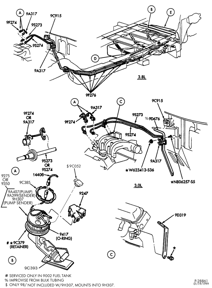Схема 6 CYL. 3.0L - EXC. SOHC-Fuel system & related parts - Page A