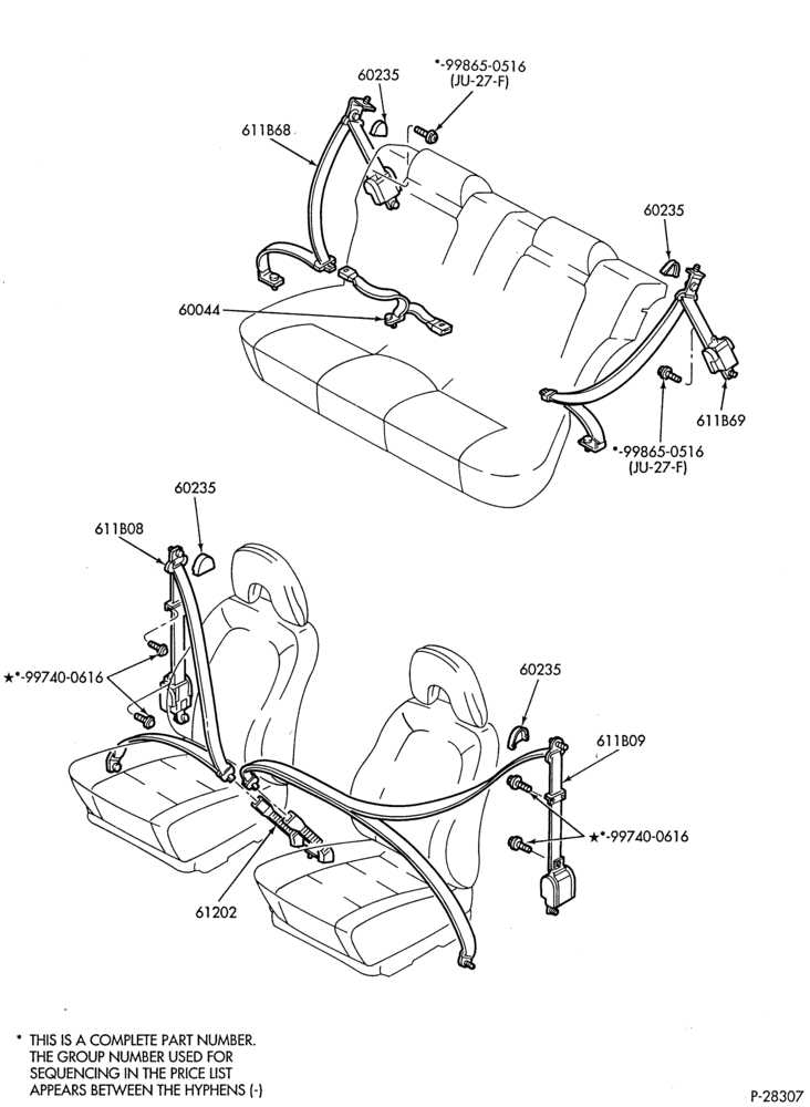 Схема SEATS AND SEAT BELTS-Seat belt & shoulder harness installation