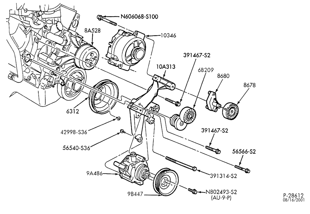 Схема DISTRIBUTOR AND IGNITION SYSTEM-Alternator mounting brackets - 8 cyl. 5.8L