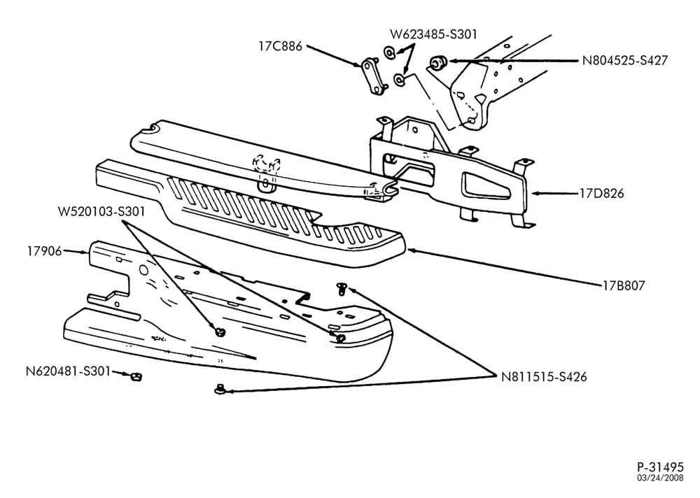 Схема BUMPERS-Rear bumper parts - Flareside & SuperCrew-F150/250-Under 8500# GVW