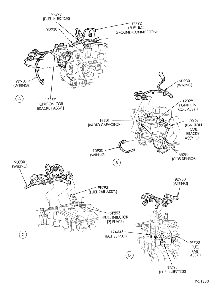 Схема Генератор, INSTRUMENT CLUSTER, BATTERY-Alternator mounting brackets - 8 cyl. 4.6L - SOHC