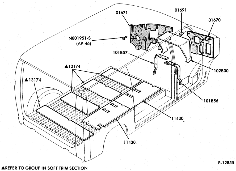 Схема TRIM-Interior trim (floor fillers)-w/rear seats-"Before 6/88"-E100/350