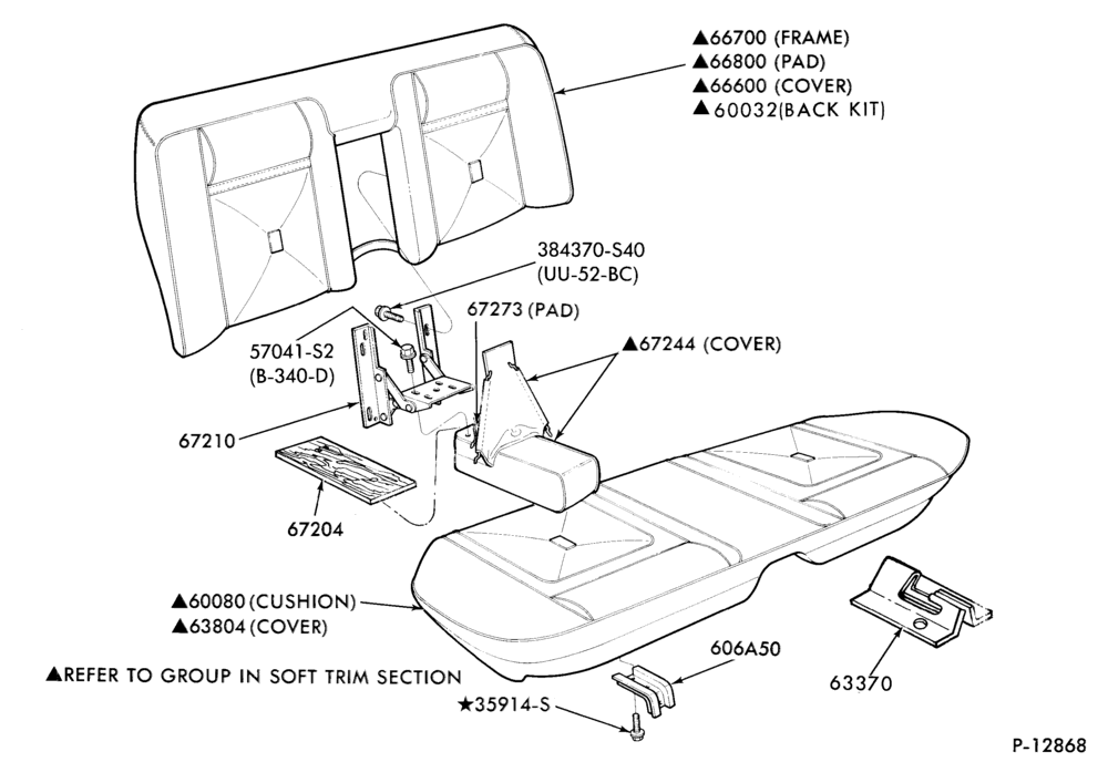 Схема SEATS AND SEAT BELTS-Rear seat parts - w/center arm rest