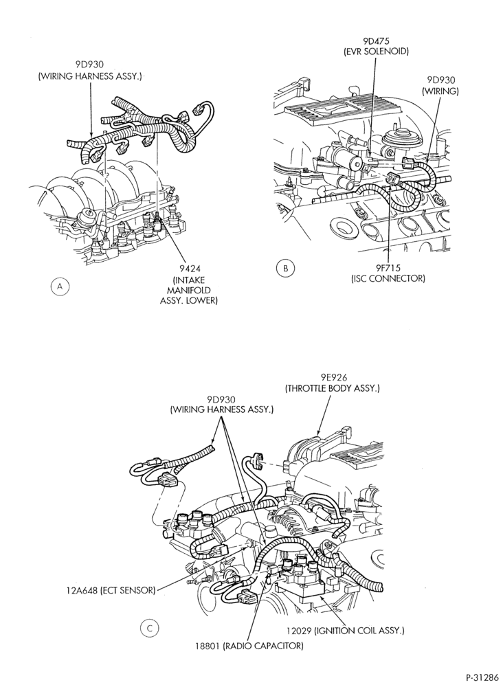 Схема Генератор, щиток приборов, АКБ — Провода зажигания — 8-цил. 4,6 л - DOHC — лист B