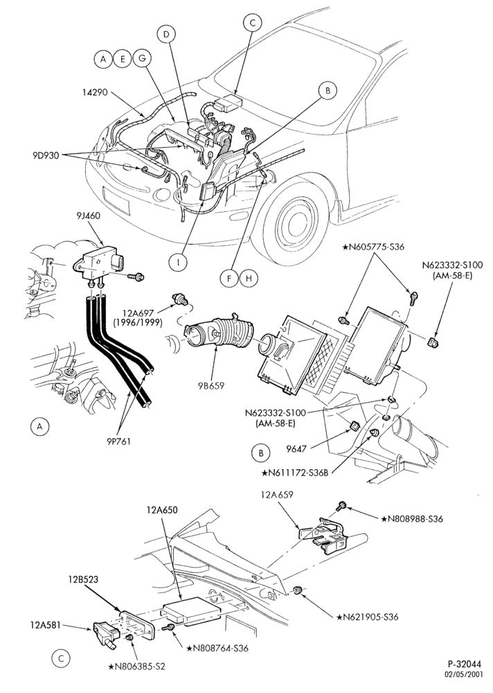 Схема 6 CYL. 3.0L - EXC. DOHC-Powertrain control module (P.C.M.) - Page A