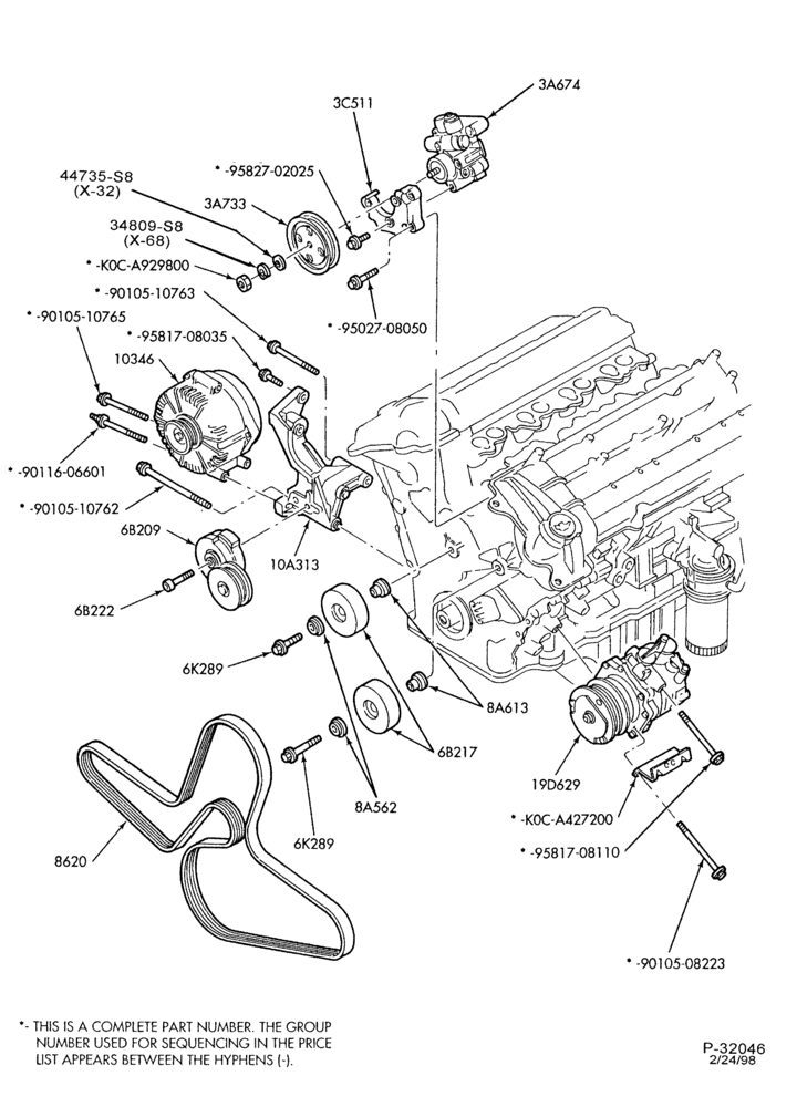 Схема Генератор, INSTRUMENT CLUSTER, BATTERY-Alternator installation - 8 cyl. 3.4L - SHO