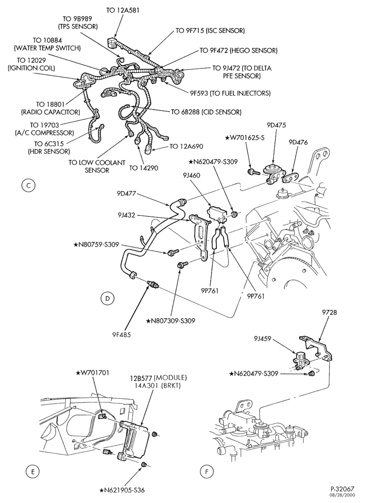 Схема 8 CYL. 4.6L-Powertrain control module - (P.C.M.) - SOHC - Page B