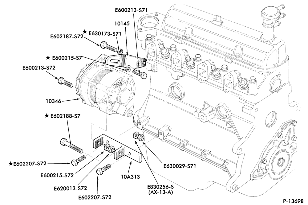Схема Стартер, IGNITION AND HEADLAMP SWITCHES-Alternator mounting brackets - 4 cyl.