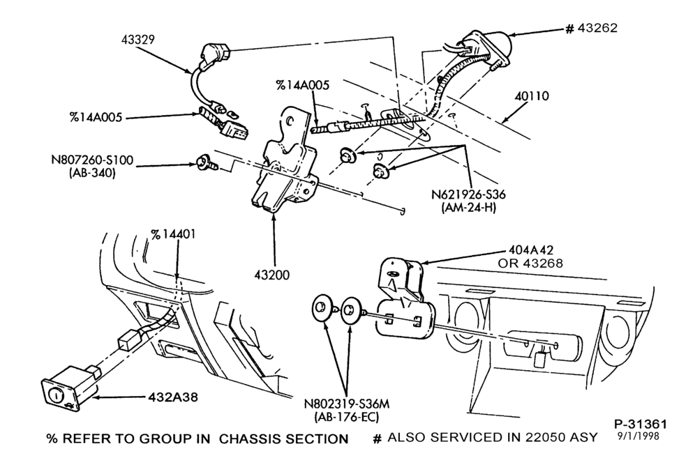 Схема LIFT/TAILGATE, LUGGAGE & BACK WINDOW-Latch parts - luggage compartment - B/T 54 - Taurus