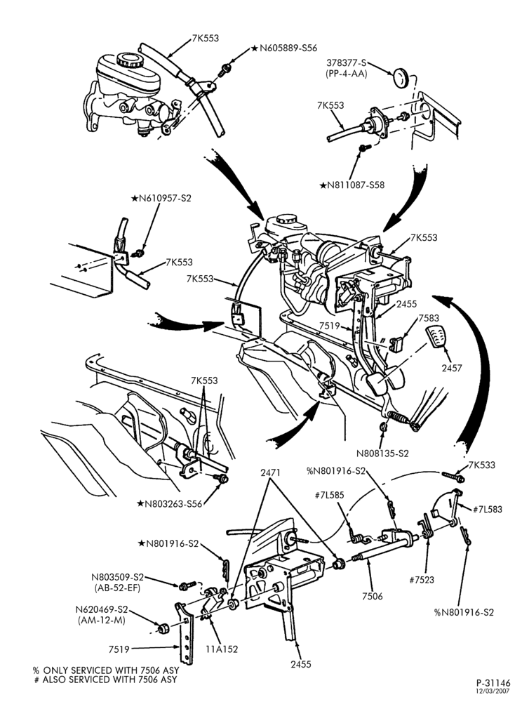 Схема EXTERNAL PARTS-Clutch pedal & related parts - 8 cyl. 4.6L-All