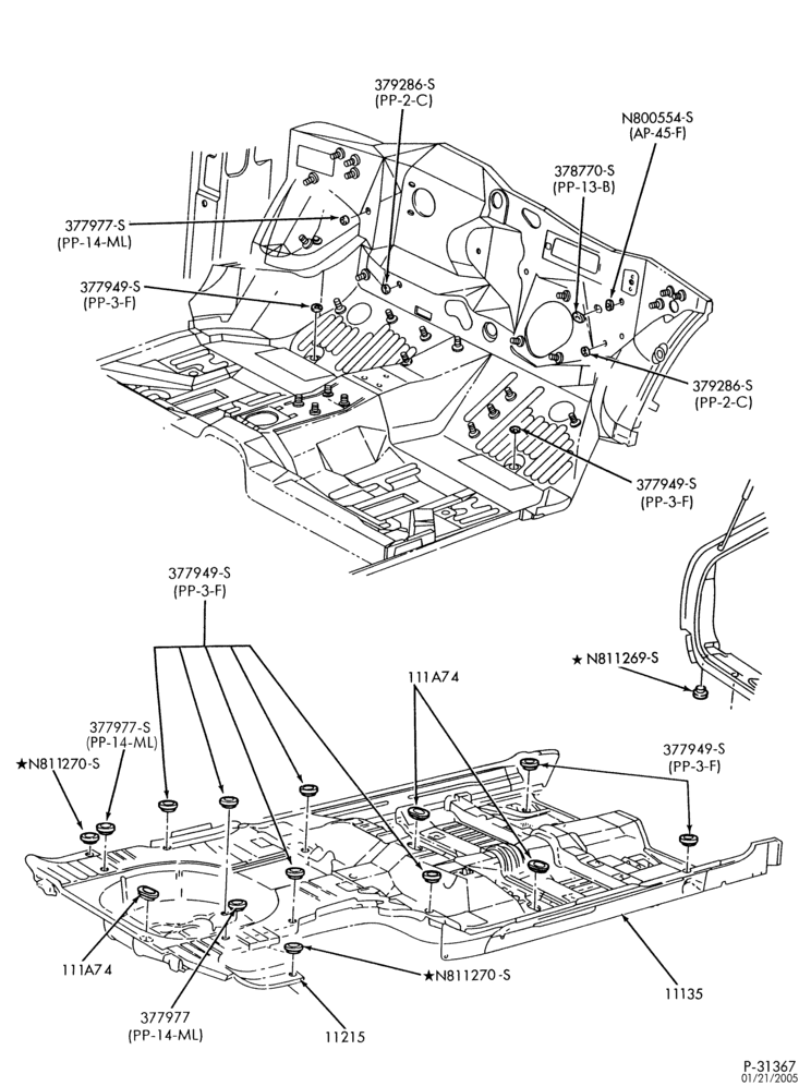 Схема SHEET METAL-Plug buttons & access hole covers - lower body