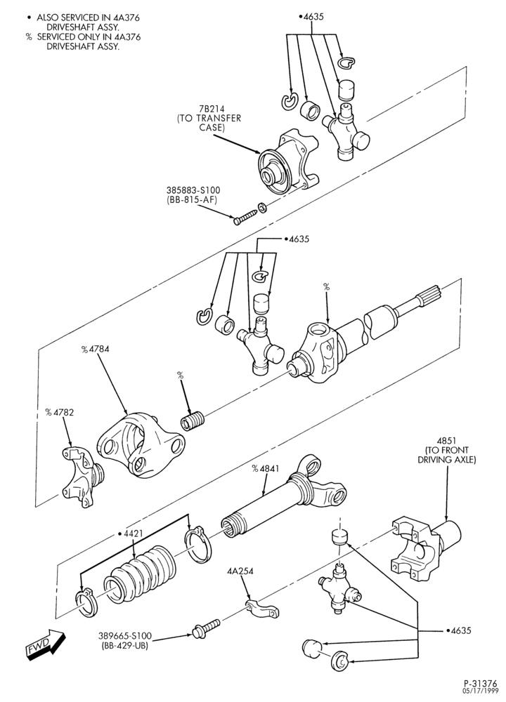 Схема DRIVESHAFT-DRIVESHAFT- Transfer case to front driving axle-B