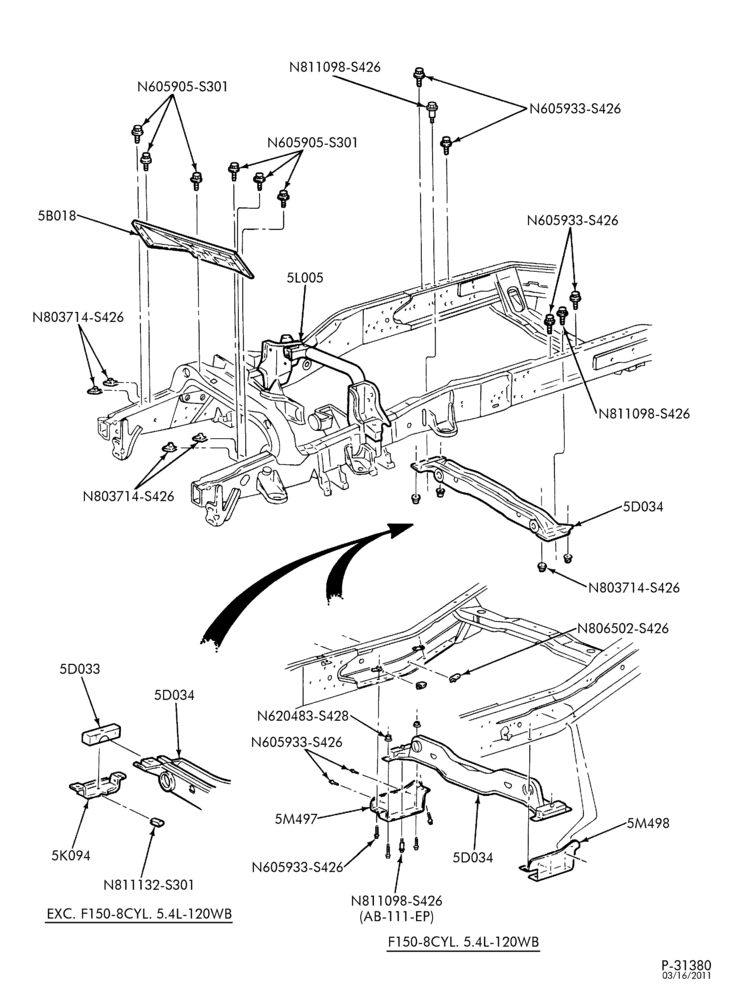 Схема SPRING, STABILIZERS, REAR SUSPENSION-Frame - crossmember reinforcement - torsion bar-F150/250-Under 8500# GVW