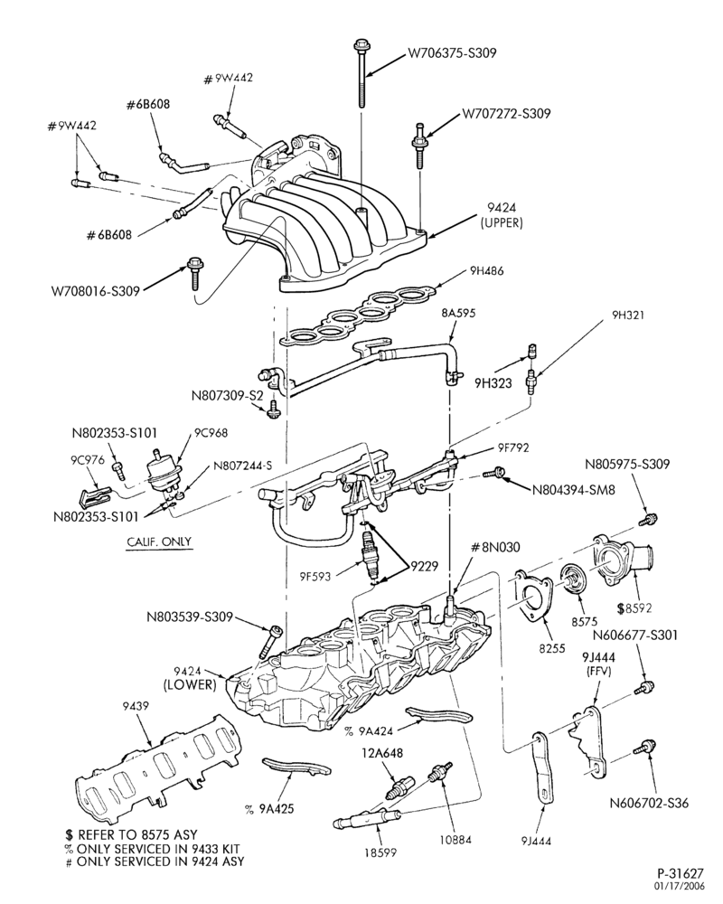 Схема 6 CYL. 3.0L - EXC. DOHC-Manifold installation - intake - Page A
