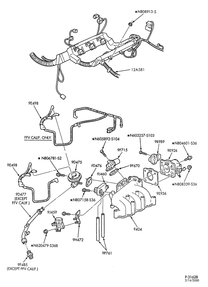 Схема 6 CYL. 3.0L - EXC. DOHC-Fuel injection manifold, injectors, valves & wiring - Page B