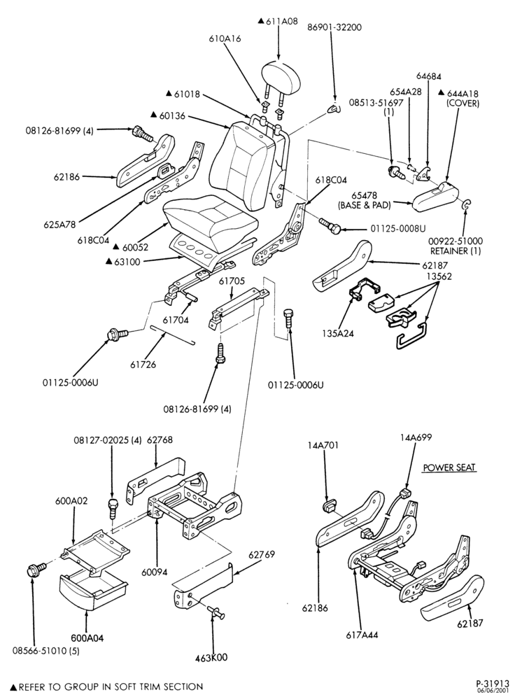 Схема SEATS AND SEAT BELTS-Front seat parts - passenger - cloth-DM