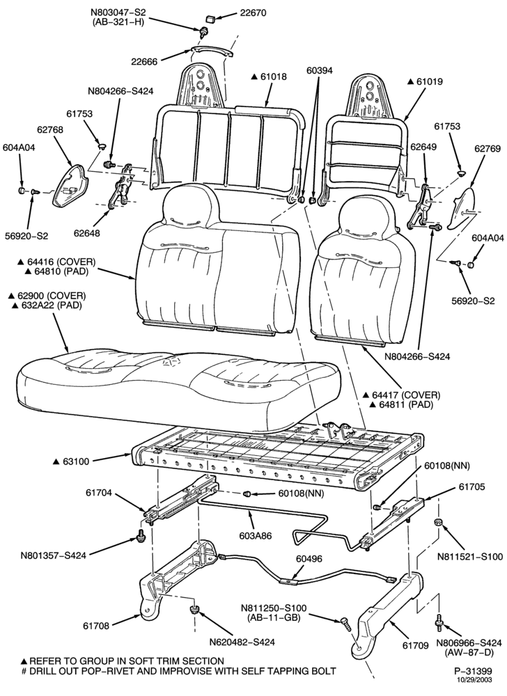 Схема SEATS AND SEAT BELTS-Front seat - full bench-F150/250-Under 8500# GVW