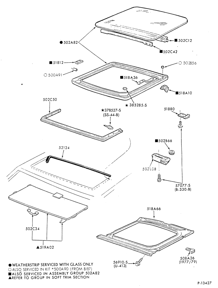 Схема LIFT/TAILGATE, LUGGAGE & BACK WINDOW-Sliding roof and related parts - glass - panel