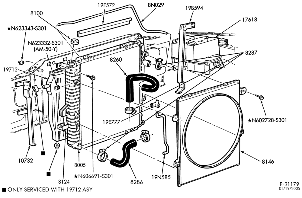 Схема Радиатор, GRILL AND COOLING-Cooling system & related parts - 8 cyl. 5.0L-B