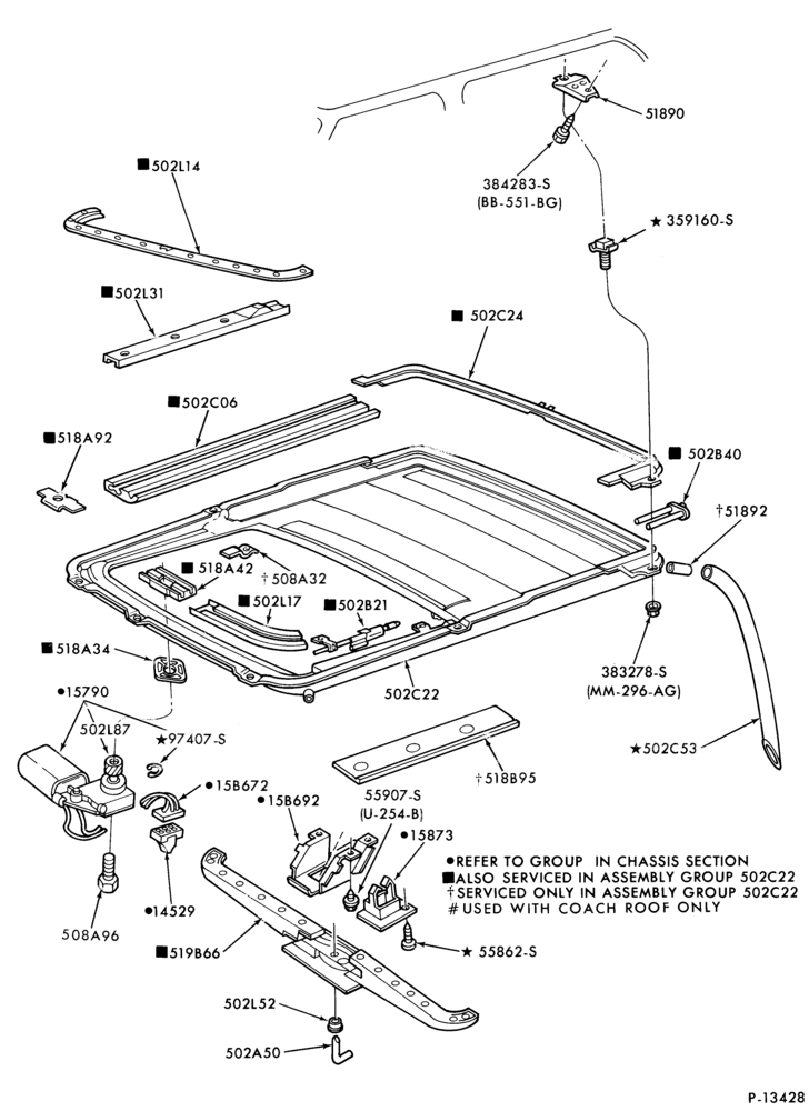 Схема LIFT/TAILGATE, LUGGAGE & BACK WINDOW-Sliding roof and related parts - glass - lower mechanism