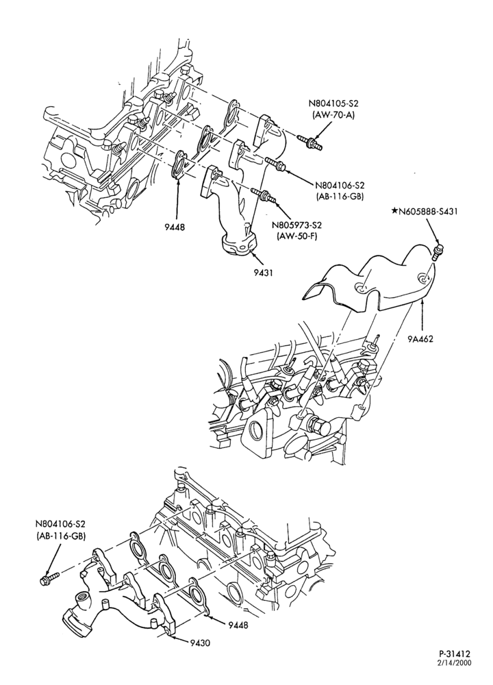 Схема 6 CYL. 3.0L - EXC. DOHC-Manifold installation - exhaust