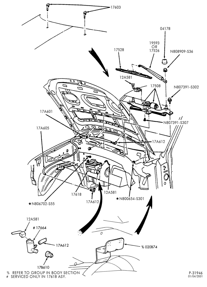 Схема WIPERS & WASHERS-Windshield wiper, motor & washer-F150/250-Under 8500# GVW
