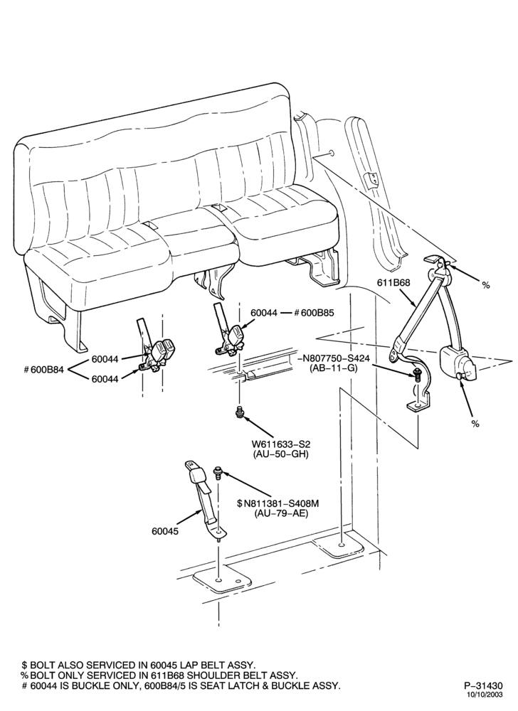 Схема SEATS AND SEAT BELTS-Seat belts - rear seat - SuperCab-F150/250