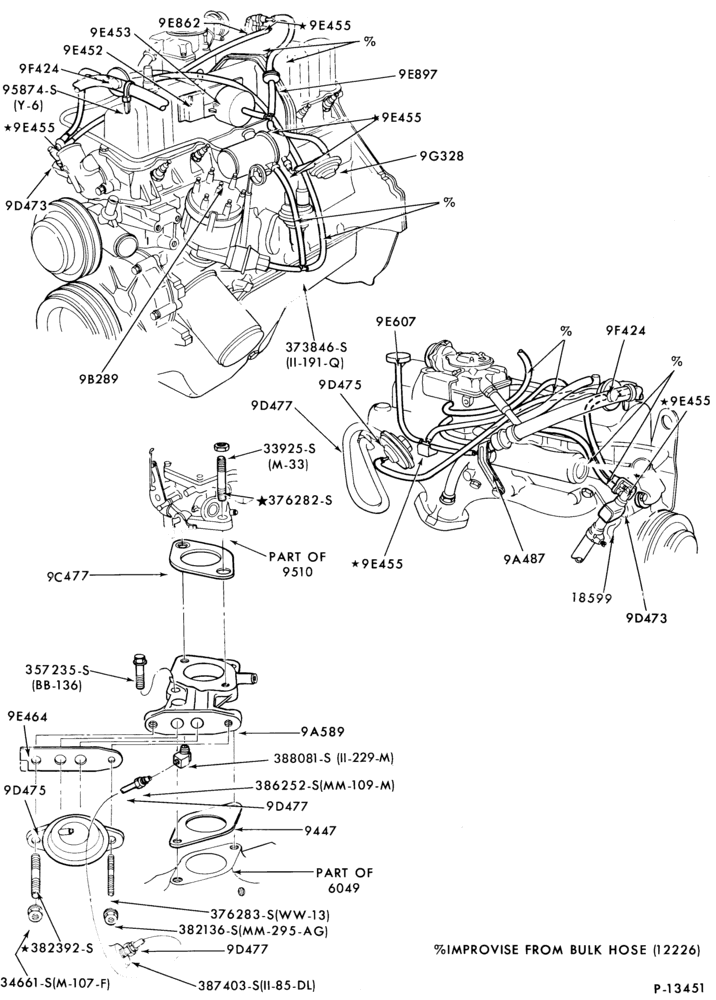 Схема 6 CYL. 3.3L (200 C.I.D.)-recirculation (E.G.R.)- exc. Calif. & Canada