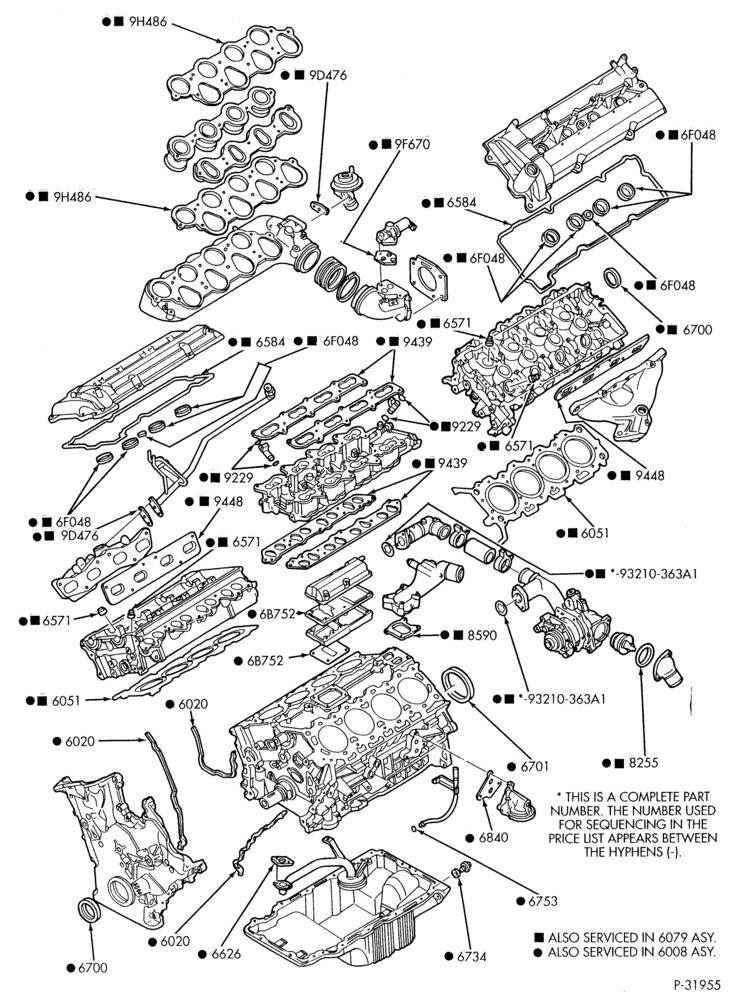 Схема 8 CYL. 3.4L - SHO-Engine gasket sets 6008 & 6079