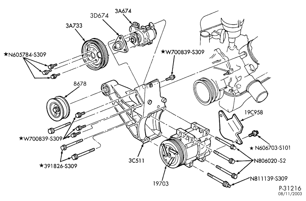 Схема AIR CONDITIONING-Compressor installation - 8 cyl. 5.0L-B