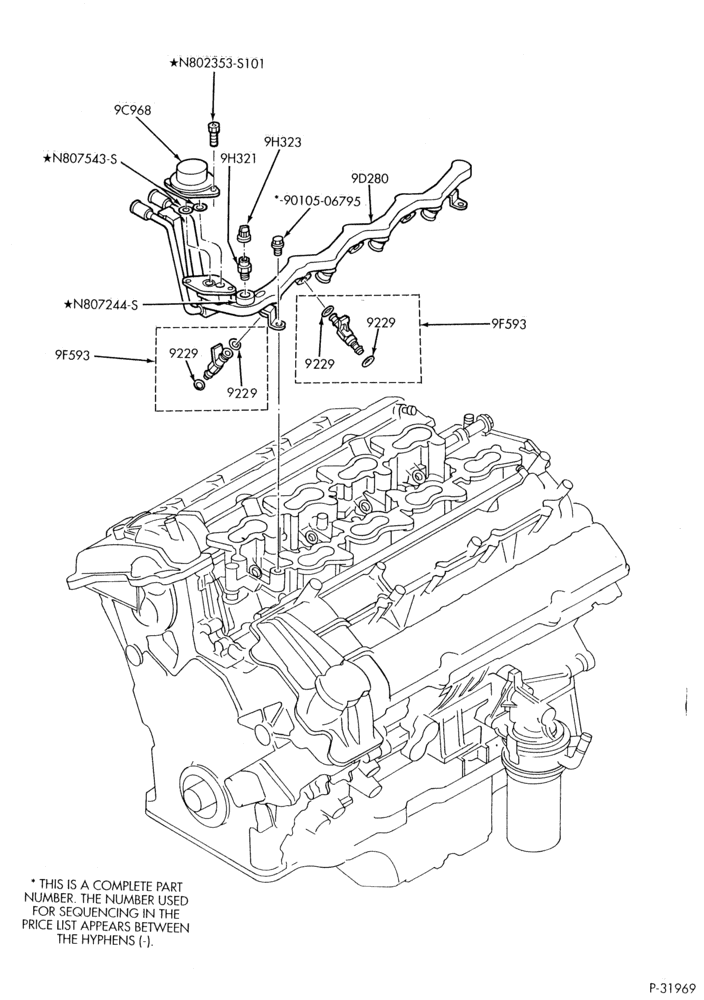 Схема 8 CYL. 3.4L - SHO - E (TAURUS)-Fuel injection injectors, fuel lines & related parts