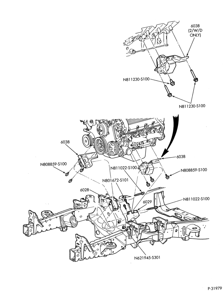Схема 8 CYL. 4.6L-Engine supports - front with AODE-W trans.-F150/250-Under 8500# GVW