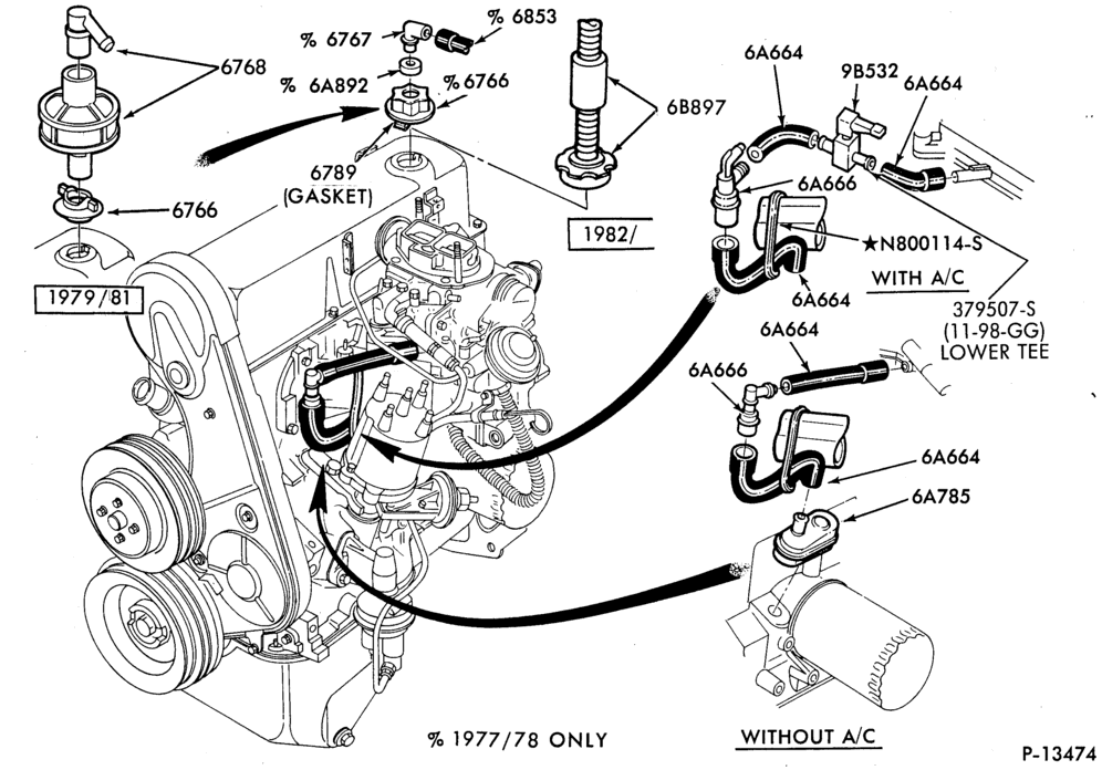 Схема 4 CYL. 2.3L (140 C.I.D.) - OHC-Crankcase ventilation system - exc. E.F.I.