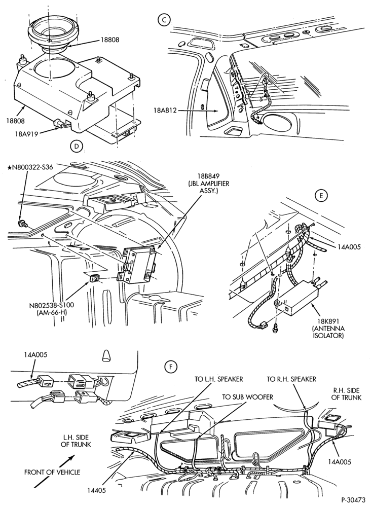 Схема Аудиосистема, ANTENNAS AND SPEAKERS-Radio & stereo - AM/FM radio, cassette player, antenna, speakers & wiring - JBL - Page B