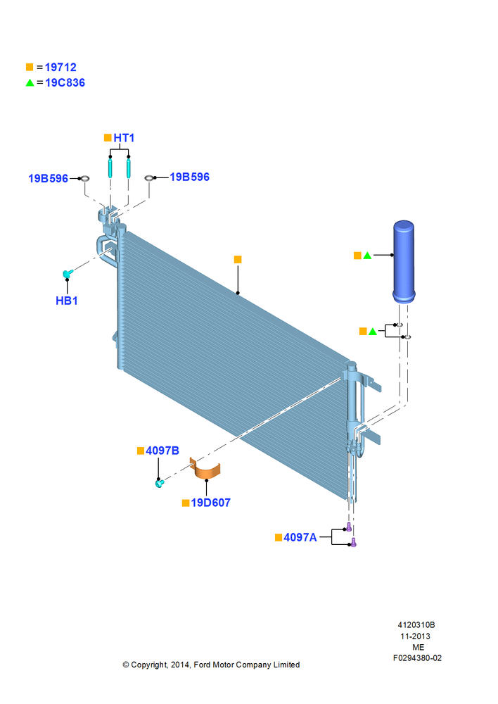 Схема Конденсатор и компрессор кондиционера, Condenser Assy; 21.04.2014–13.08.2019