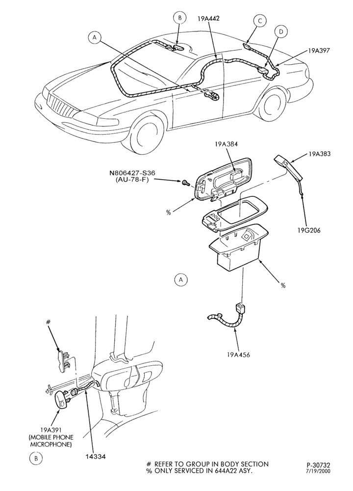Схема Аудиосистема, ANTENNAS AND SPEAKERS-Telephone wiring - full console - Page A