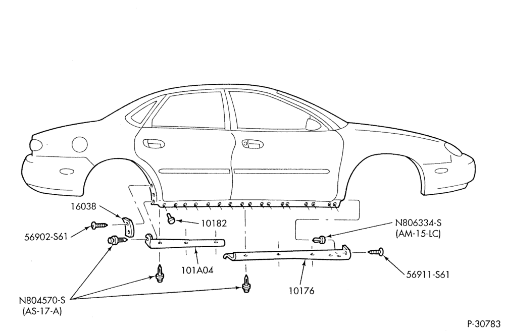 Схема SABLE - GS, LS - ROCKER PANEL MOULDINGS