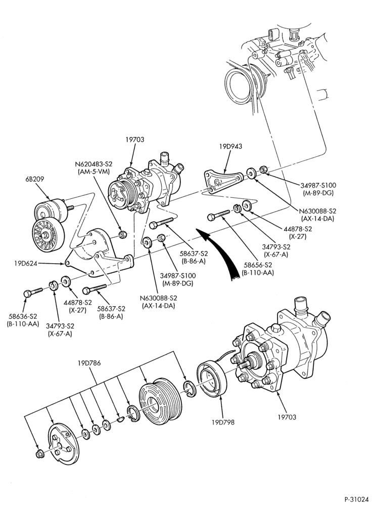 Схема AIR CONDITIONING-Compressor installation - integral - 8 cyl. 7.5L-F53(Stripped Chassis)