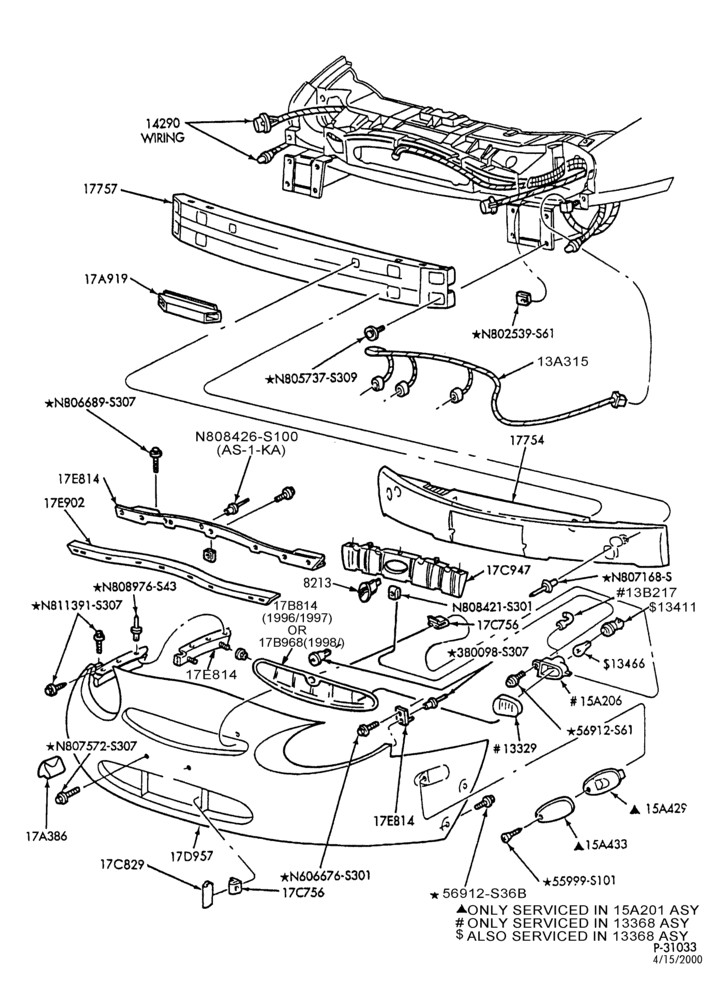Схема SPEEDOMETER, BUMPERS, MIRRORS AND WIPERS-Bumper - front - Sable