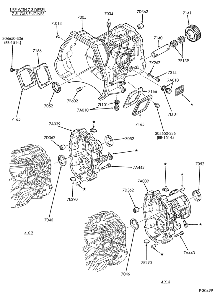 Схема TRANSMISSION CASE EXTENSION HOUSING - 5 SPEED - ZF-8 cyl. 7.3L diesel & 7.5L gas-F250/Over 8500# GVW, F350, F(