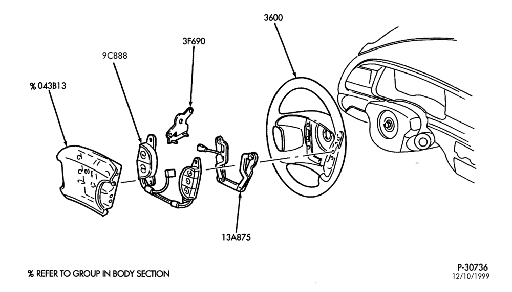Схема STEERING WHEEL & HORN-4-spoke wheel - with air bag