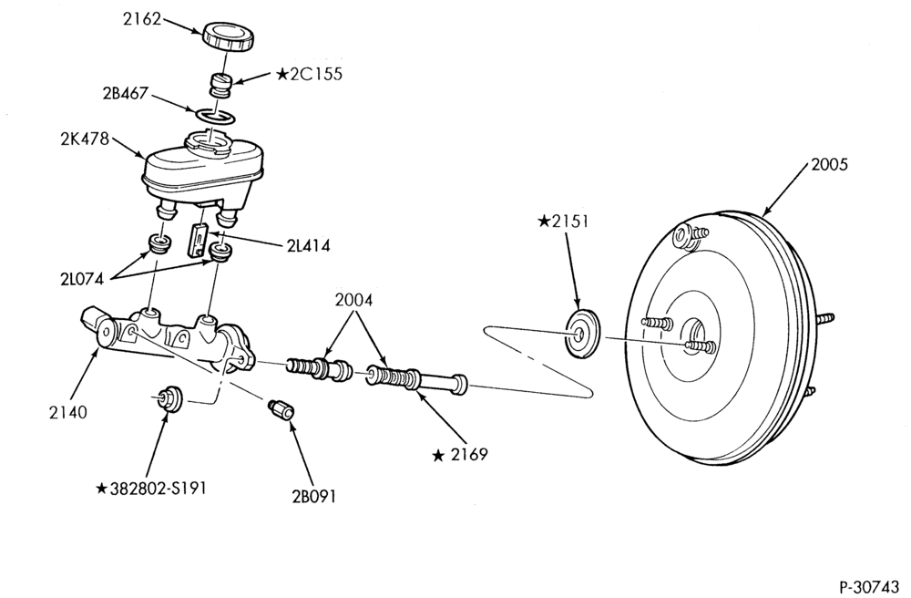 Схема BRAKES-Brake master cylinder assembly - without anti-lock brakes - 6 cyl. 3.8L