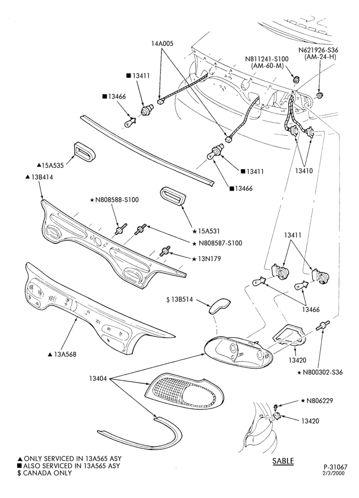 Схема LAMPS-Rear, backup, license plate & bodyside marker - B/T 54 - Taurus