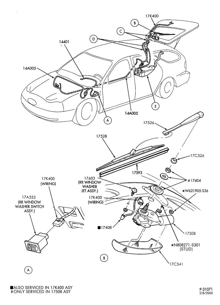 Схема SPEEDOMETER, BUMPERS, MIRRORS AND WIPERS-Rear window - wiper - B/T 74 - Page A